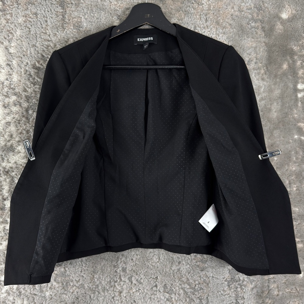 Express Size 4 Open Front Stretch Career Blazer Jacket Black Long Sleeve Women - Picture 2 of 8